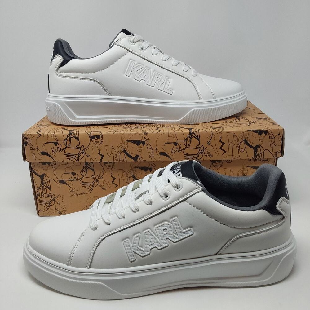 Karl Lagerfeld Paris Mens 10 White Leather Logo Platform Sneakers LF5S4001